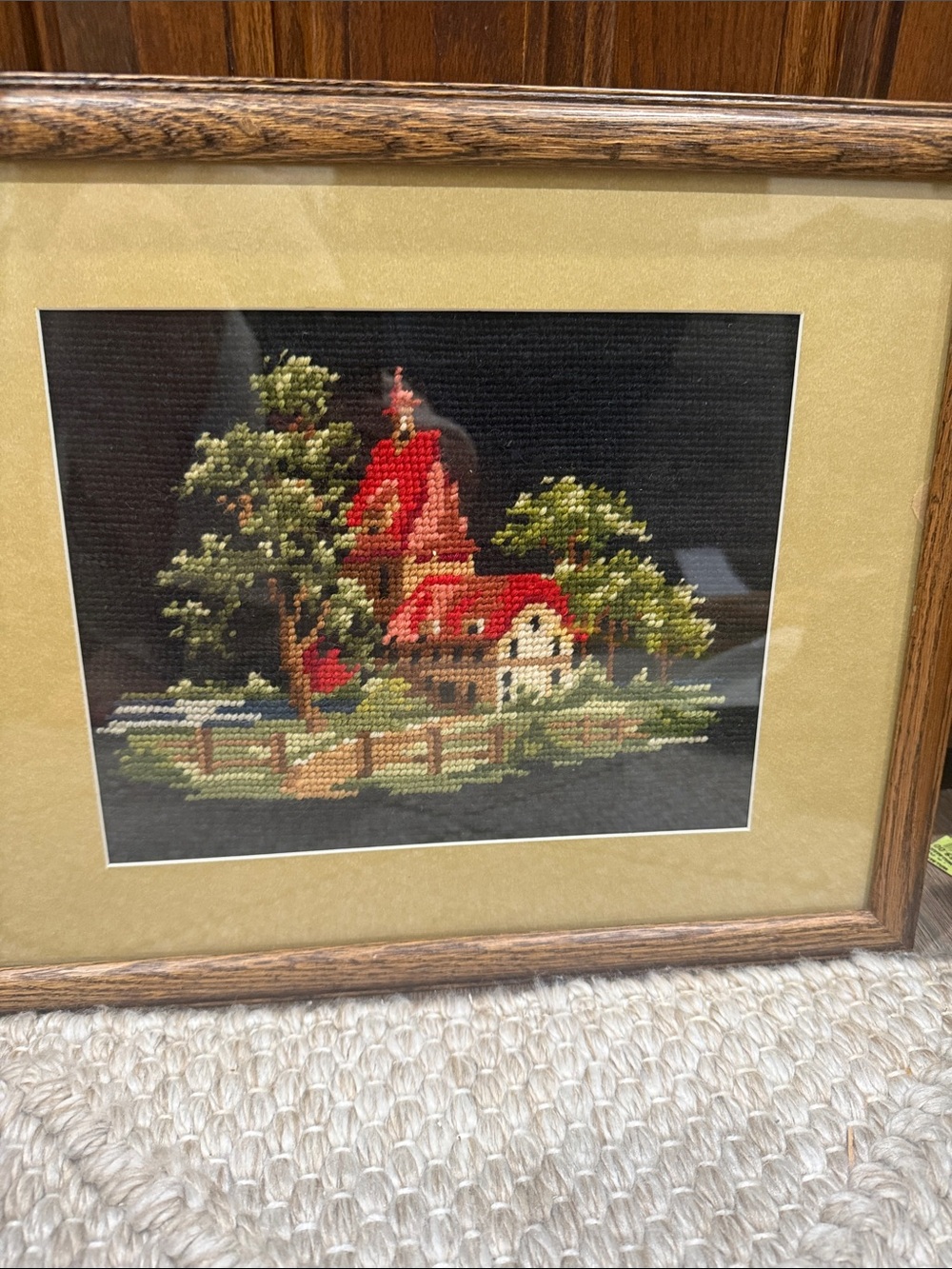 Vintage Framed Cross Stitch Country Scene